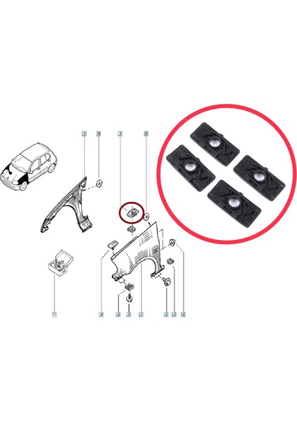 BSP648 Renault Clio Ypsilon 2 Espace 4 Scenic Megane 1 İçin 4X Ön Çamurluk Tespit Bağlantı Klipsi VİDASIZ modelleri