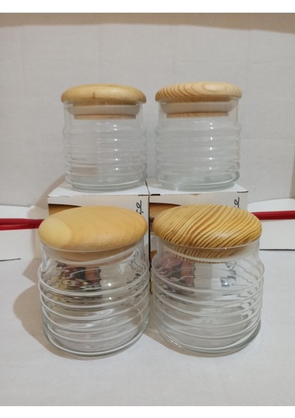Kahverengi Ahşap Kapaklı 630CC Kavanoz, 4'lü Set