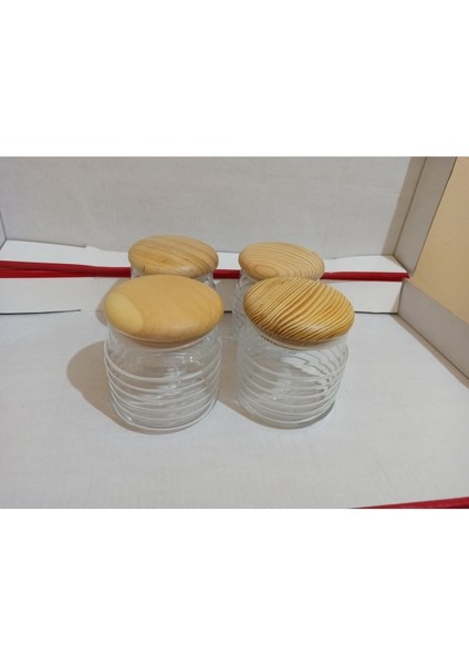 Kahverengi Ahşap Kapaklı 630CC Kavanoz, 4'lü Set fiyatları