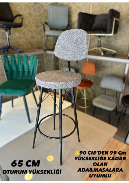 Yeni Teddy Kumaş Dolce Bar Sandalyesi Gri.65 cm Oturum Yüksekliği