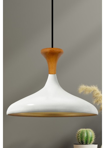 Beyaz Ahşap Mantar Başlıklı Tekli Sarkıt Avize, Şık ve Modern Tasarım