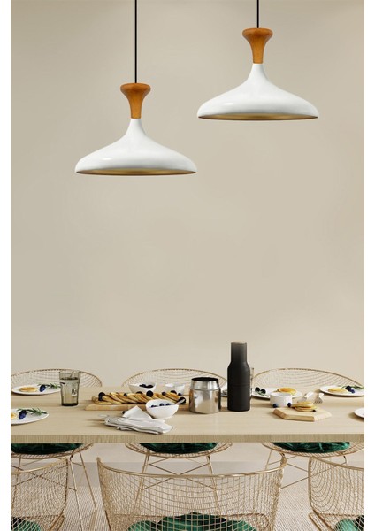 Beyaz Ahşap Mantar Başlıklı Tekli Sarkıt Avize, Şık ve Modern Tasarım