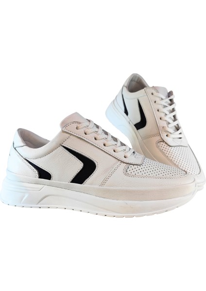 Erkek Ön Yüzü Delikli Hakiki Tabaka Deri Sneakers Ayakkabı 25WM0323