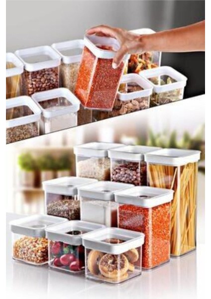 9 Parça Vakum Kapaklı Lüx Saklama Kabı Seti, Beyaz, Pratik ve Şık Mutfak Gereçleri