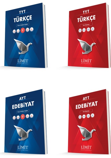 Limit Kurumsal Tyt Türkçe + Ayt Edebiyat Konu + Soru Bankası Seti 4 Kitap