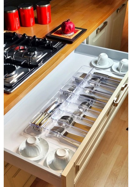 13'lü Şeffaf Modüler Kaşıklık Organizer, Çekmece Için Düzenleyici modelleri