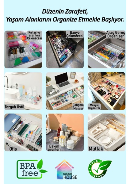 13'lü Şeffaf Modüler Kaşıklık Organizer, Çekmece Için Düzenleyici