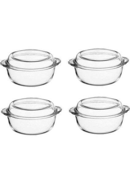 Beyaz Yuvarlak Borcam Tencere ve Saklama Kabı Seti, 4'lü