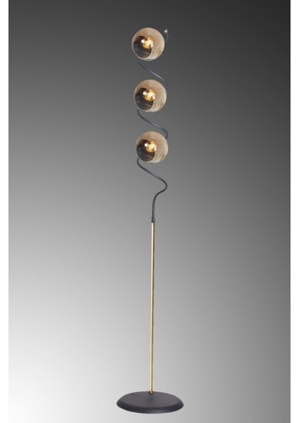 Modern Siyah-Sarı Metal Gövdeli Bal Camlı Şık Yer Lambası fırsatları