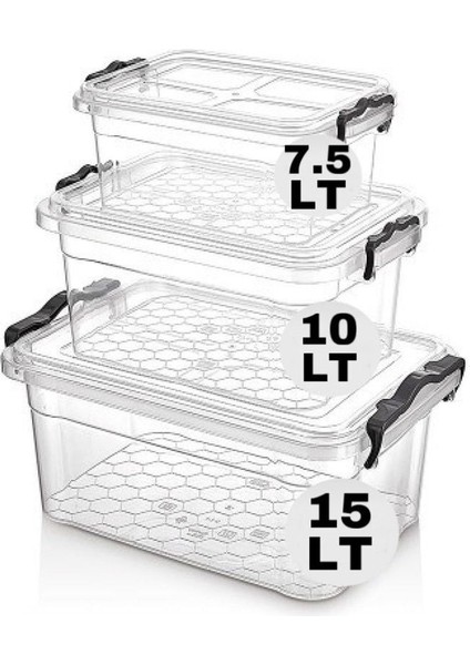 Turuncu Saklama Kabı 3'lü Set, 15/10/7,5 Lt, Pratik ve Şık Mutfak Çözümü