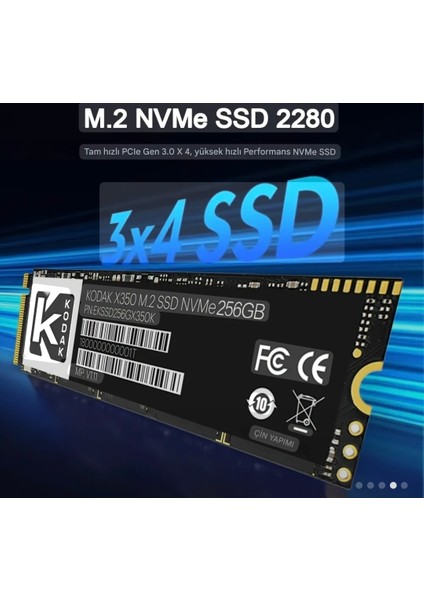 256Gb.X350 Ssd M.2 2280 Ce Lisanslı Nvme PCLe Gen 3.0x4 Yüksek Hızlı 2000MBs Orjinal Lisanslı modelleri