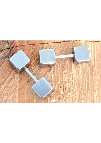 Çelik Gümüş Renk Kare Unisex Küpe