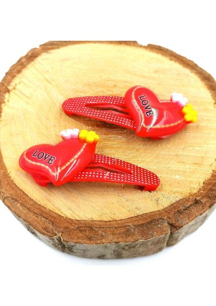 Kırmızı Renk Kalp Figürlü Çıt Çıt Çocuk Tokası