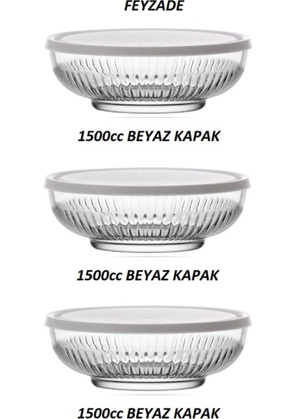 3'lü Tokyo Saklama Kabı Seti, 1500CC, Beyaz Kapakli, Dayanıklı ve Şık Tasarım