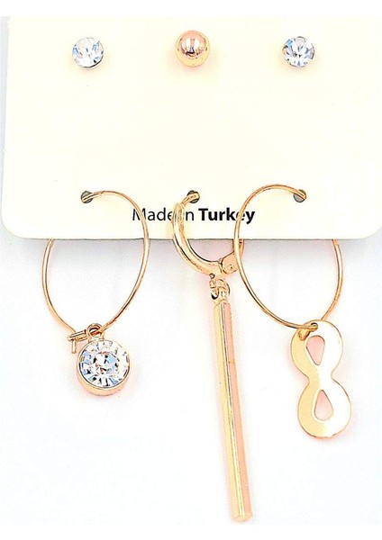 Rose Renk Karışık Çoklu Küpe