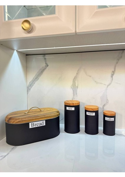 4'lü Siyah Metal Kavanoz Seti, Ekmeklik, Şekerlik, Çay ve Kahve Saklama Kabı fiyatları
