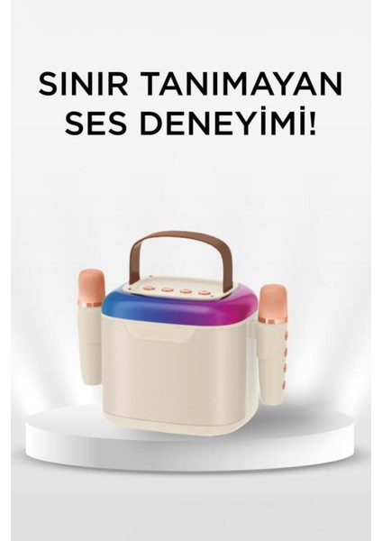 D51 Beyaz Çift Mikrofonlu Kablosuz Parti Hoparlörü modelleri