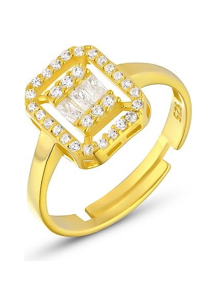 925 Ayar Gümüş Altın Kaplama Pırlanta Montürlü Ayarlanabilir Baget Yüzük