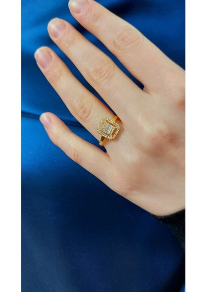 925 Ayar Gümüş Altın Kaplama Pırlanta Montürlü Ayarlanabilir Baget Yüzük fiyatları