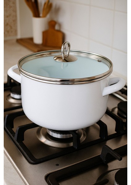 Cam Kapaklı Emaye Tencere ve Fritöz, 22 Cm, 3,5 Litre, Bej fiyatları