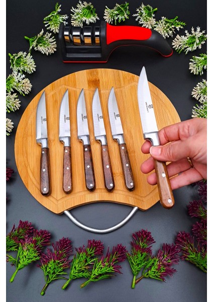 Renkli 8'li Mutfak Bıçak Seti, Sunum Tahtası ve Bileme Aleti fiyatları