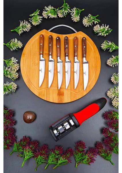 Renkli 8'li Mutfak Bıçak Seti, Sunum Tahtası ve Bileme Aleti modelleri