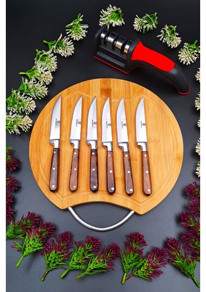 Renkli 8'li Mutfak Bıçak Seti, Sunum Tahtası ve Bileme Aleti fırsatları