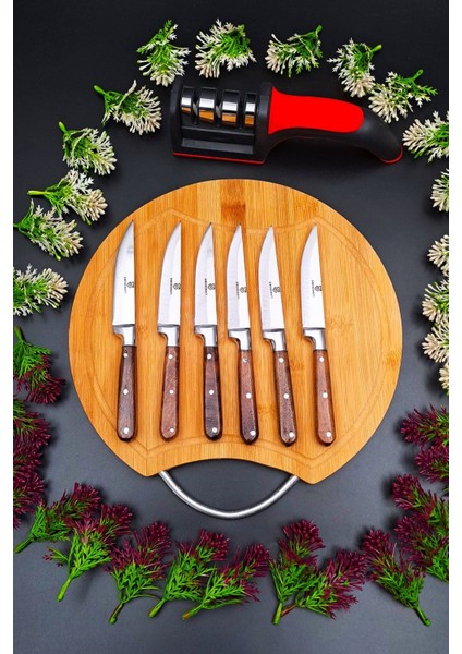 Renkli 8'li Mutfak Bıçak Seti, Sunum Tahtası ve Bileme Aleti indirimleri