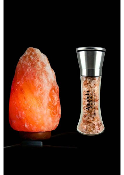 Himalaya Kristal Kaya Tuzu Lambası ve Seramik Öğütücü, 3-4 Kg, Turuncu Renk