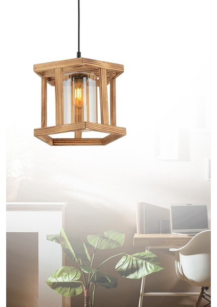 Kahverengi Ahşap Tekli Avize, Şık ve Modern Tasarım, Ev ve Ofis Kullanımı Için Ideal.