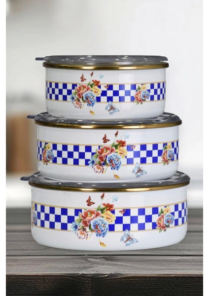 Renkli Emaye Üçlü Saklama Seti, Şık ve Kullanışlı Mutfak Gereçleri