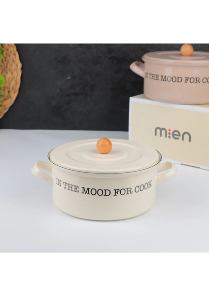 20CM Tırtıklı Emaye Tencere Bej, Şık ve Dayanıklı Mutfak Gereci