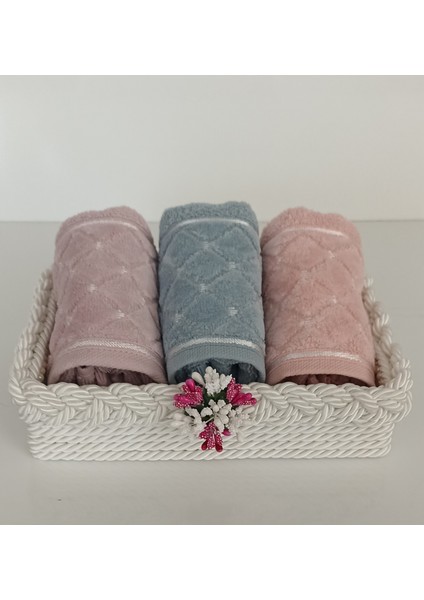 Örgü Havlulu Sepet 3 Adet 30*50 cm Pamuklu Ufak Havlu ve Sepet Hediyelik Bohçalık Çeyizlik