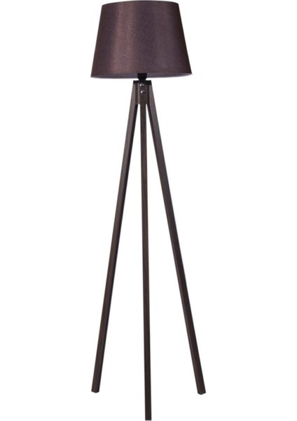 Kahve Ceviz Renkli 3 Ayaklı Tripod Lambader, Konik Kumaş Abajur, Şık ve Modern Tasarım