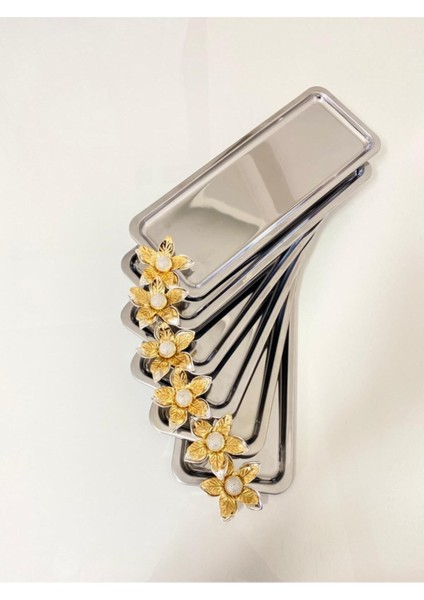 6'lı Zambak Çiçekli Lüx Paslanmaz Çelik Baton Servis ve Sunum Tepsisi fiyatları