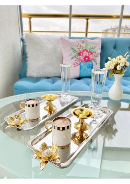 6'lı Zambak Çiçekli Lüx Paslanmaz Çelik Baton Servis ve Sunum Tepsisi modelleri