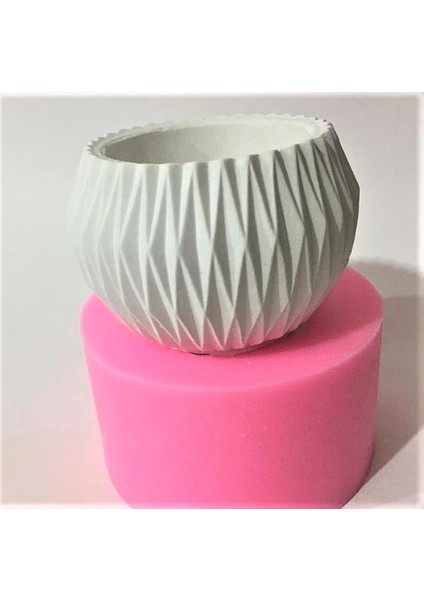 Geometrik Dekorlu Saksı Silikon Kalıp K-486, Polyester Taş Tozu Alçı Kalıbı