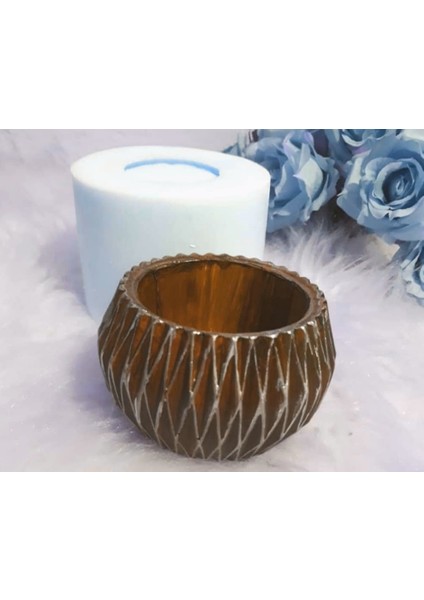 Geometrik Dekorlu Saksı Silikon Kalıp K-486, Polyester Taş Tozu Alçı Kalıbı