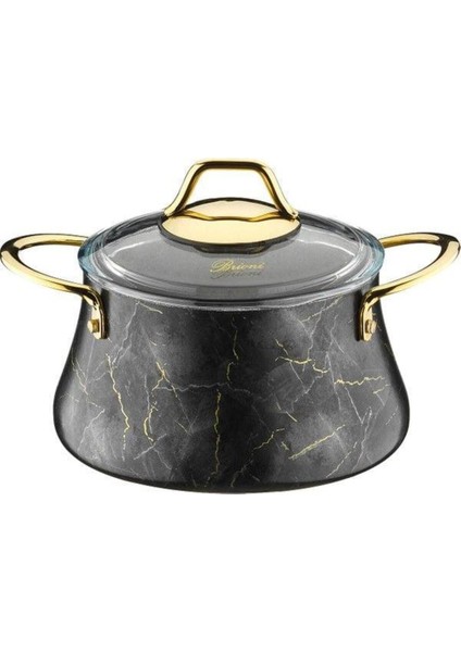 20 cm Siyah Mermer Desenli Derin Tencere, Şık ve Dayanıklı Mutfak Gereci