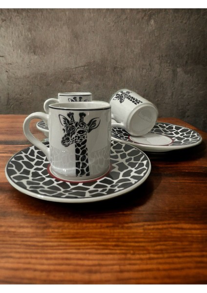 Şık Siyah Beyaz Zürafa Motifli 3 Kişilik Kahve Fincan Takımı fiyatları