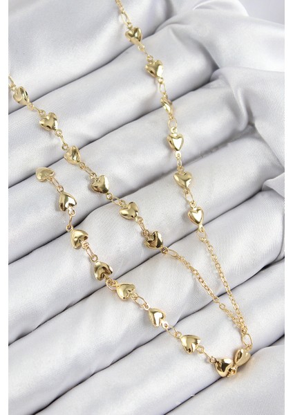 Pirinç Zirkon Taşlı Kalp Model Gold Renk Y Kolye