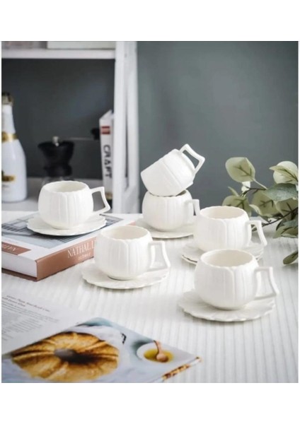 6'lı Papatya Kahve Fincan Takımı, 90 Ml, Şık ve Zarif Tasarım