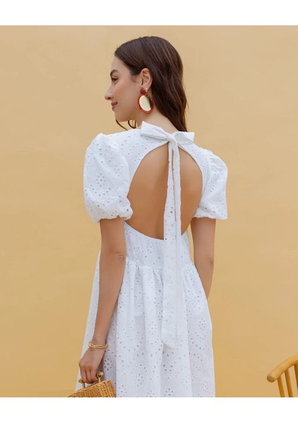 Ithal Özel Tasarım Balon Kollu, Açık Sırt Bağlamalı Elbise Astarlı fiyatları