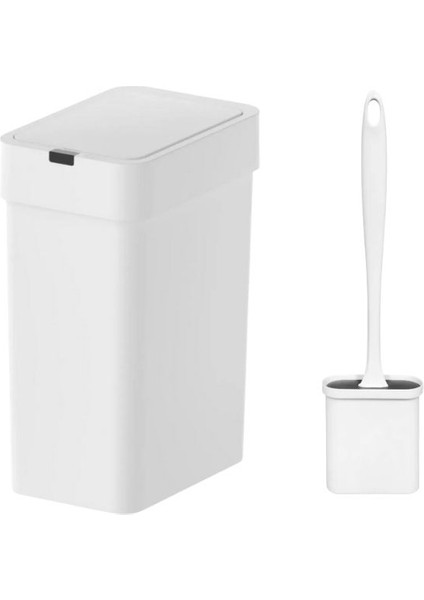 Sensörlü Otomatik Slim Çöp Kovası 9 Lt + Duvara Asılabilir Beyaz Silikon Klozet Fırçası