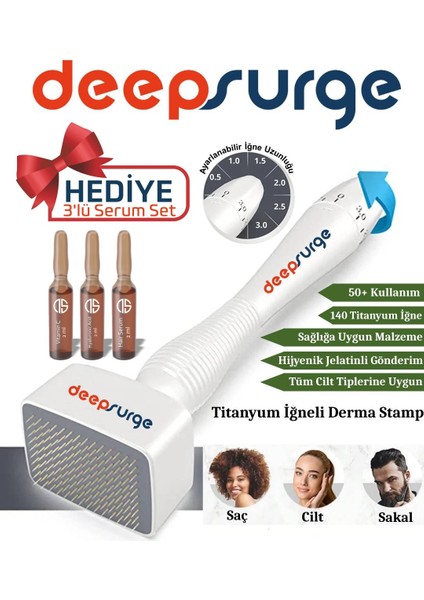 Titanyum İğneli Ayarlanabilir İğne Ölçülü (0.25-3.0mm) Dermastamp Derma Stamp Dermaroller Roller