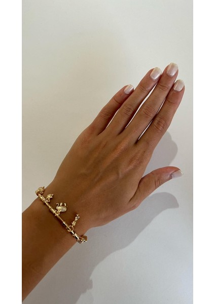 Pndr Model Fil ve Yaprak Charm Ayarlamalı Rose Bileklik