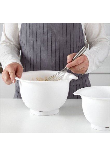 Beyaz Mutfak Karıştırma Kabı Seti, 2 ve 3,7 Litrelik, Geniş Kullanım Alanı