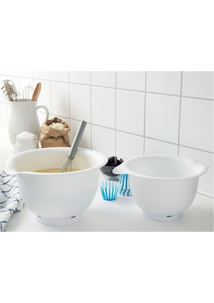 Beyaz Mutfak Karıştırma Kabı Seti, 2 ve 3,7 Litrelik, Geniş Kullanım Alanı modelleri