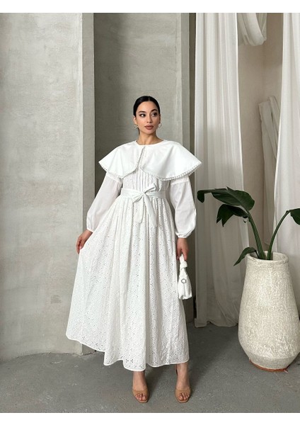 Astarlı Pamuk Fisto Kemer ve Yaka Detaylı Elbise -Tesettür fiyatları