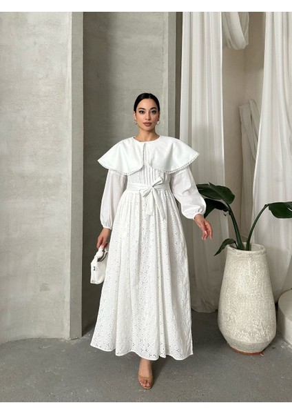 Astarlı Pamuk Fisto Kemer ve Yaka Detaylı Elbise -Tesettür fırsatları